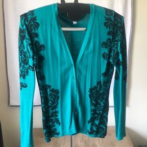 Green and black cardigan sweater